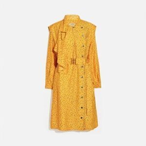 COACH Yellow Dot Print Architectural Drape Belted Dress US 6/ SMALL